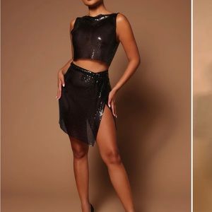 Iris ChainMail Skirt Set (Sequined)(Black)